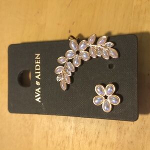 Ava & Aiden Pearl, Gold-Tone & Rhinestone Pierced Earring and Ear Cuff Set